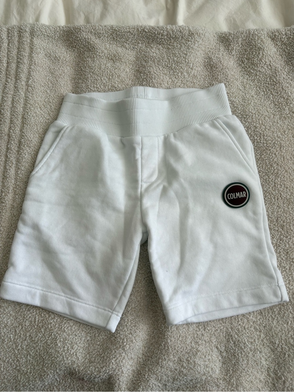 COLMAR White Shorts with Burgundy Logo Patch